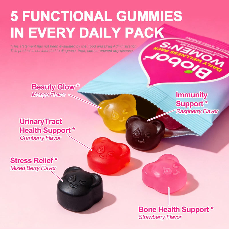 Biobor Women's 30+ Daily Multivitamin Gummy Pack, 14-Day Supply | Daily Wellness Gummies for Beauty, Mood, Urinary Tract, Bone and Immune Support with Collagen, Biotin, Cranberry and D3 + K2 WOMEN Mixed 70 Count (Pack of 1)