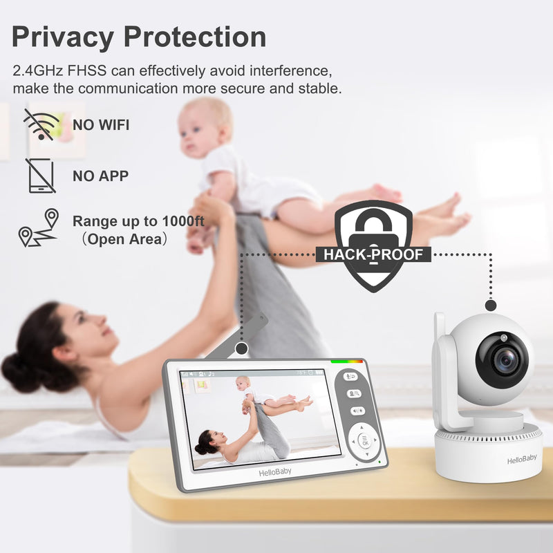 HelloBaby 4.3'' Video Baby Monitor with 30 Hours Battery, Remote Pan-Tilt-Zoom Baby Monitor No WiFi, Baby Monitor with Camera and Audio, Night Vision, ECO Mode, Two-way Talk, 8 Lullabies, 1000ft Range - BeesActive Australia