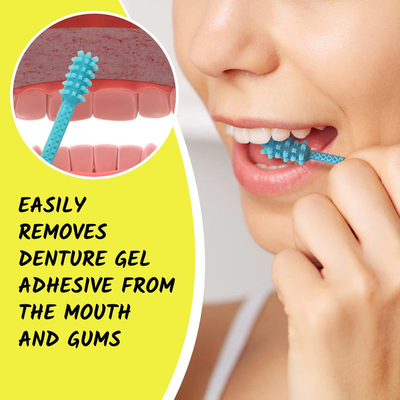 V4 Hard Plastic Denture Brush - Denture Gel Adhesive Remover - Remove Denture Gel Adhesive from Mouth & Gums, Oral Hygiene Products, Scraper w/Textured Grip and Rigid Bristles Blue - BeesActive Australia