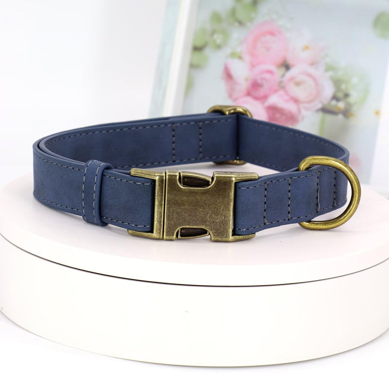 Didog Soft Leather Dog Collar, Durable Heavy Duty Dog Collars with Quick Release Metal Buckle, Adjustable Dog Collar Leather for Large Medium Dogs, Blue, L L：Fit 15-23" Neck - BeesActive Australia