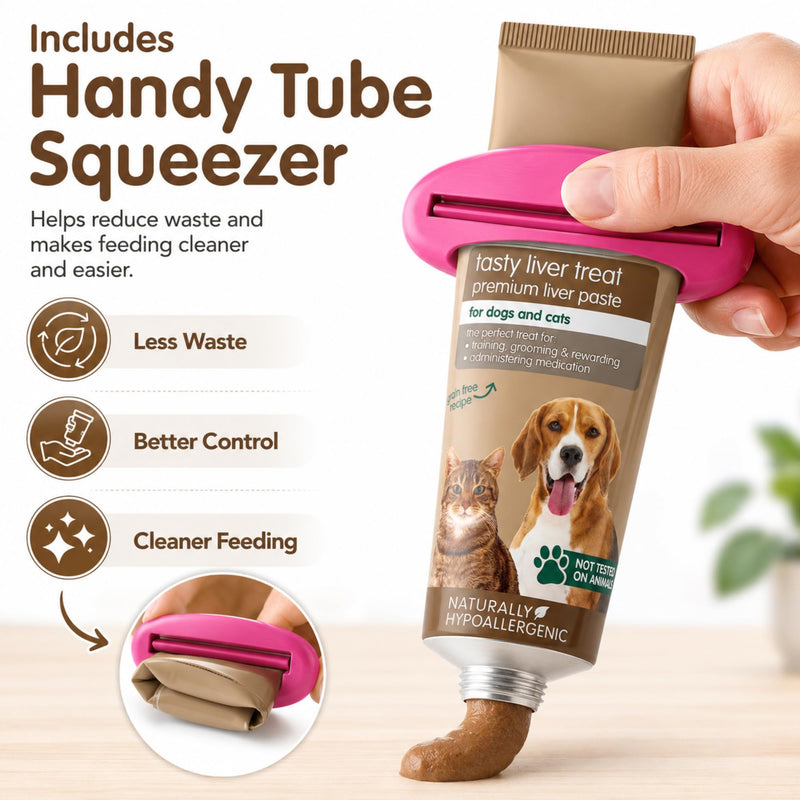 Tasty Liver Treat Paste for Dogs & Cats 75g x 3, Grain-Free Pet Pate with Tube Squeezer Tool, Easy Squeeze Training Reward, Lick Mat Paste, Food Topper & Medication Helper