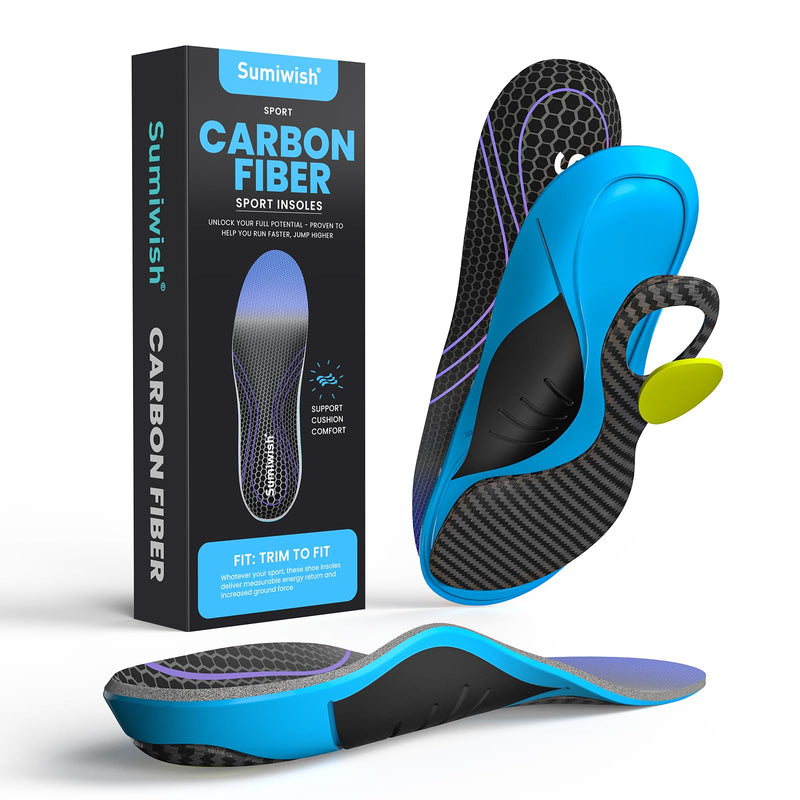 Carbon Fiber Insole for Men & Women - Sumiwish（1 Pair） High Arch & Rigid Support Shoe Insert for Women & Men - Rigid Support for Turf Toe, Foot Fractures, Hallux Rigidus - Non-Cleated Shoes Blue L:Women's 10-10.5 / Men's 8-8.5(11.02")(280MM) - BeesActive Australia