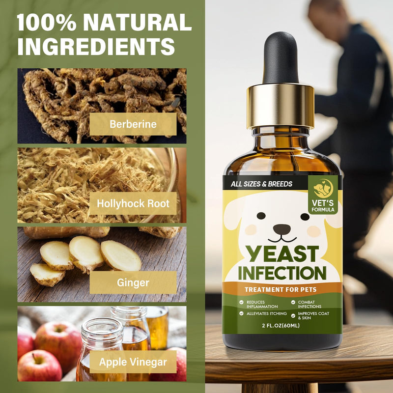 Yeast Infection Treatment for Dogs, Effective Dog Ear Infection Treatment, Natural Ingredients, for Relieve Allergies and Itching, Improves Pet Coat & Skin,60ML - BeesActive Australia