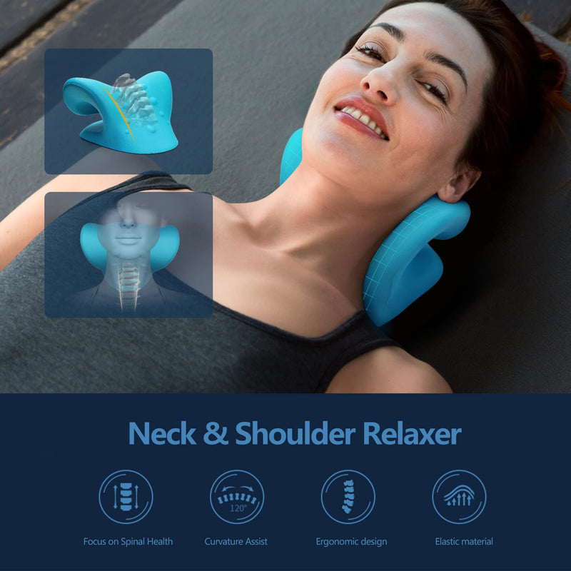 Cozyhealth Neck Stretcher for Neck Pain Relief, Neck and Shoulder Relaxer Cervical Traction Device Pillow for TMJ Pain Relief and Muscle Relax, Cervical Spine Alignment Chiropractic Pillow (Blue) - BeesActive Australia