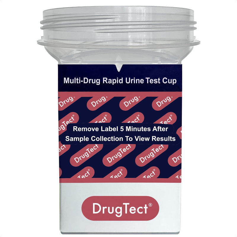 DrugTect Multi-Drug Rapid Urine Test Cup | 5 Pack | 18 Panel CLIA Waived Fentanyl Tramadol Drug Test Cup for 6MAM,AMP,BAR,BUP,BZO,COC,EDDP,FYL,MDMA,MET,MOP|OPI,MTD,OXY,PCP,PPX,TCA,THC,TRA (5)
