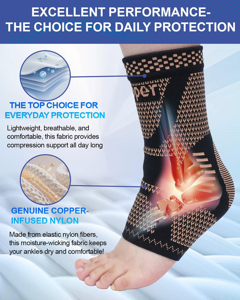 LISEPWU Copper Ankle Brace, Copper Infused Ankle Support Compression Sleeve for Men & Women, for Foot Pain Relief, Sprained Recovery, Achilles Tendonitis, Daytime or Night Use(L) Yellow- black Large - BeesActive Australia