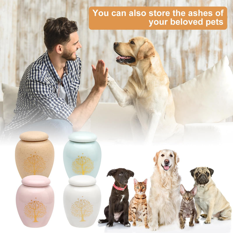 TNSLAND Small Urn for Human Ashes Set of 4 Ceramic Mini Urn for Ashes Human Urns with Tree of Life Animal Urns for Dogs Urn Cat Urn Keepsake for Safely Storing Ashes - BeesActive Australia