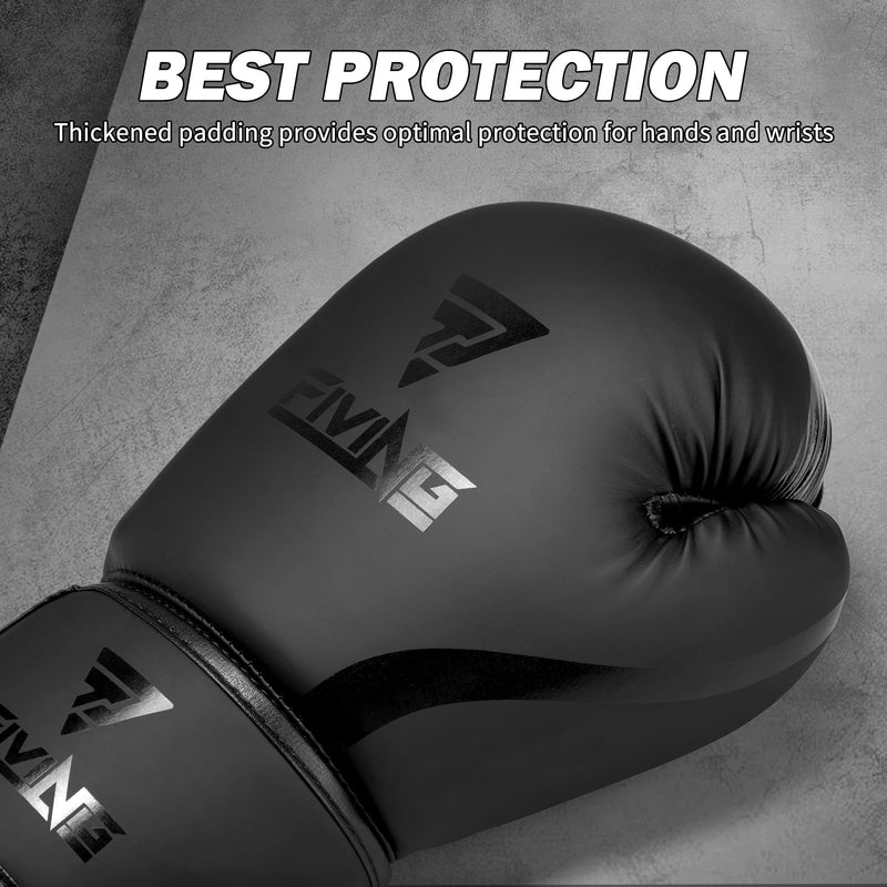 Boxing Gloves Men & Women, Pro Training Sparring, PU Leather MMA Kickboxing, Adult Heavy Punching Bag Gloves Mitts Focus Pad Workout, Ventilated Palm, 8 10 12 oz Black 16oz