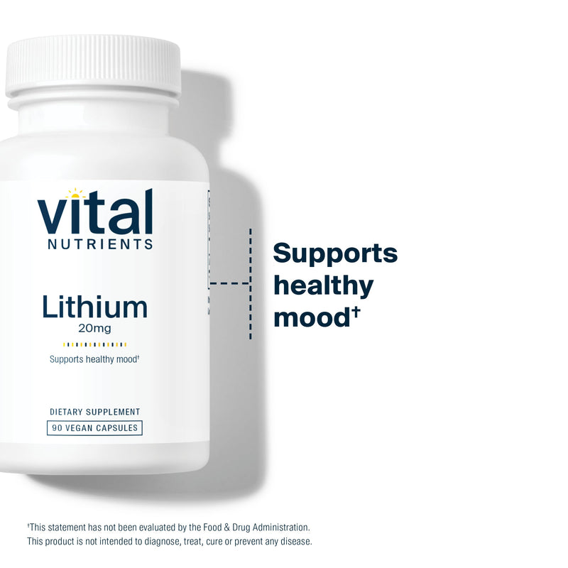 Vital Nutrients Lithium Orotate | Vegan Lithium Supplements for Memory, State of Mind, and Behavioral Health* | 20mg | Gluten, Dairy, Soy Free | 90 Capsules 90 Count (Pack of 1) - BeesActive Australia