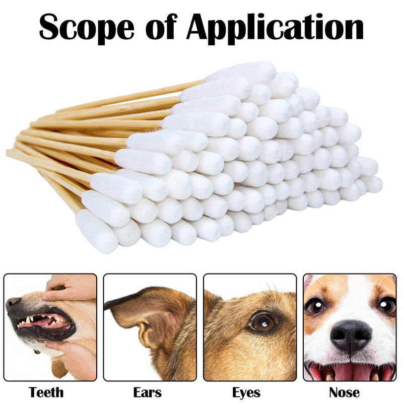Shirene Pet Dog Ear Cleaning Swabs,200 Pieces Cotton Ear Buds,15cm Animal Ears Cleaner Big Cotton Swab,Bamboo Cotton Buds for Wax Removal & Itchy Care,Safe Animal Ears Cleaning Sticks