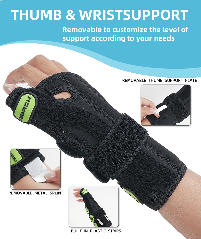 Adjustable Thumb Spica Splint Wrist Brace, Universal for Left/Right Hand, Day & Night Support, Relieves De Quervain's Tenosynovitis/Carpal Tunnel/Tendonitis/Arthritis, Unisex, Green (Right Hand, S/M) Right Hand-Green Small/Medium