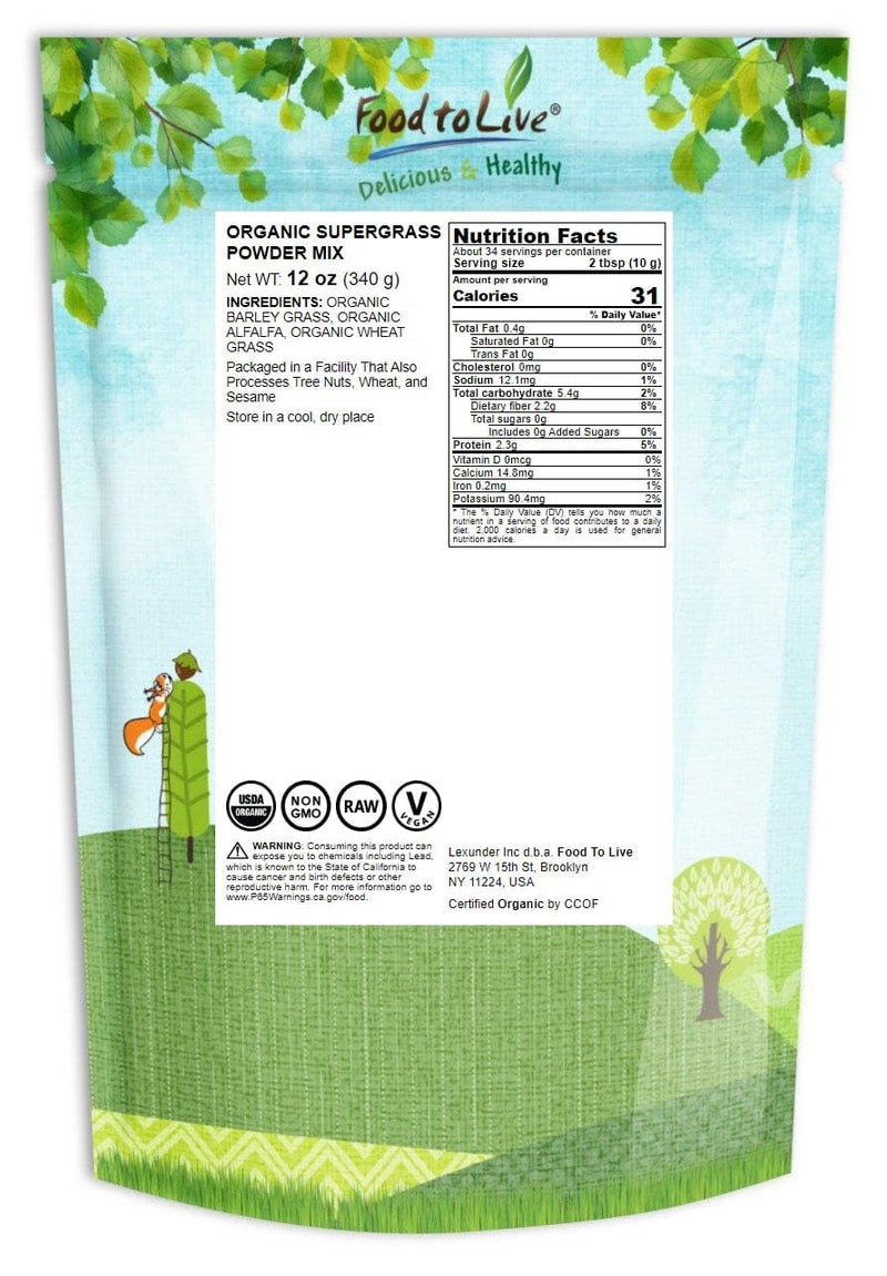 Food to Live Organic SuperGrass Powder Blend ‚Äì Mixed Alfalfa, Barley Grass, and Wheatgrass Powders. Non-GMO, Pure Superfood, Vegan, Kosher, Bulk. Mixes Well. Perfect for Smoothies, and Shakes 12 Ounce (Pack of 1) - BeesActive Australia