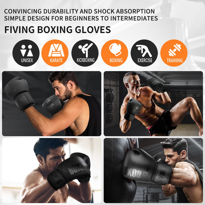 FIVING Boxing Gloves with Hand Wraps for Men and Women Suitable for Boxing Kickboxing Mixed Martial Arts Muay Thai MMA Heavy Bag Training 10oz Black