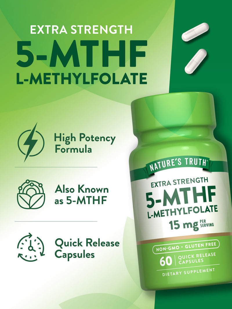 Nature's Truth L Methylfolate 15mg | 60 Capsules | Non-GMO & Gluten Free Supplement | Extra Strength | Non-GMO & Gluten Free Supplement | Extra Strength 60 Count (Pack of 1)