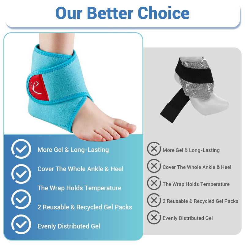 Comfytemp Ankle Ice Pack Wrap Brace for Swelling, Foot Pain Relief, 2 Gel Packs for Injuries Reusable, Hot Cold Compress Therapy for Plantar Fasciitis Relief, Heel Spur, Achilles Tendonitis, Swelling Ankle Ice Pack Wrap (1 Wrap + 2 Gel Ice Packs)