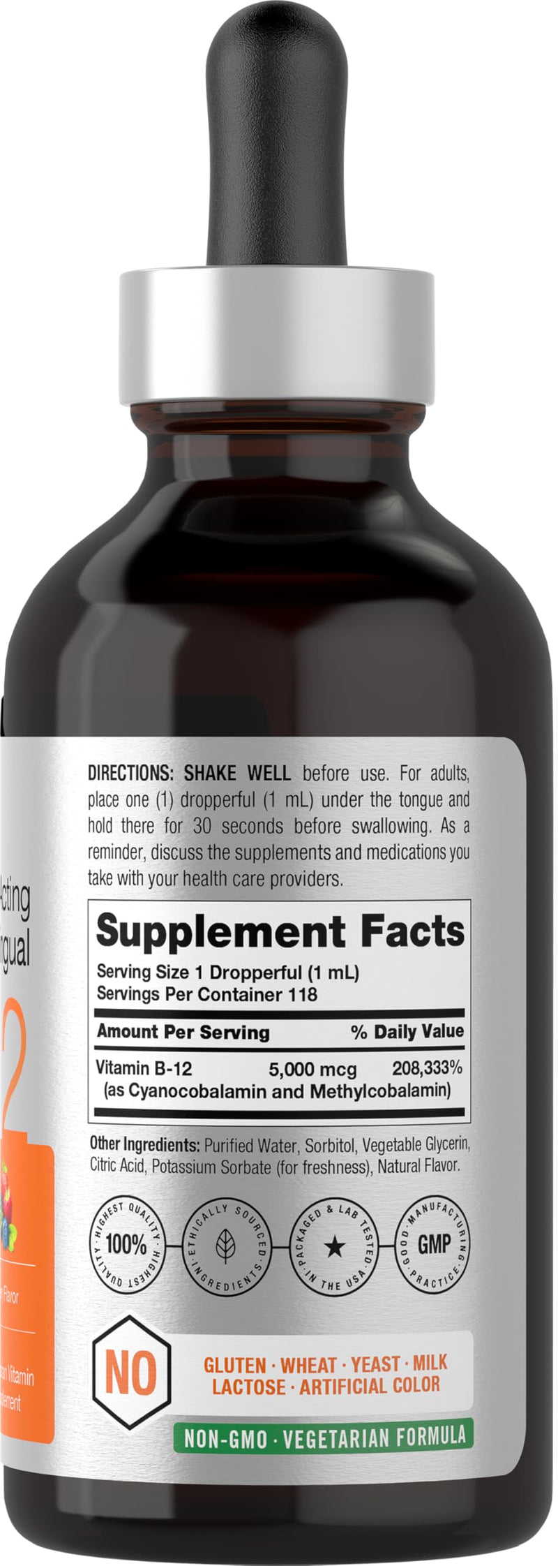 Horbaach B12 Vitamin 5000 mcg Sublingual | 4 Fl Oz | as Methylcobalamin and Cyanocobalamin | Liquid Vegetarian Drops | Berry Flavor | Non-GMO & Gluten Free Supplement