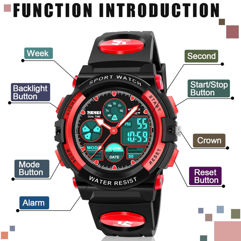 ATIMO LED Multi Function Waterproof Watch for Kids - Kids Gifts red
