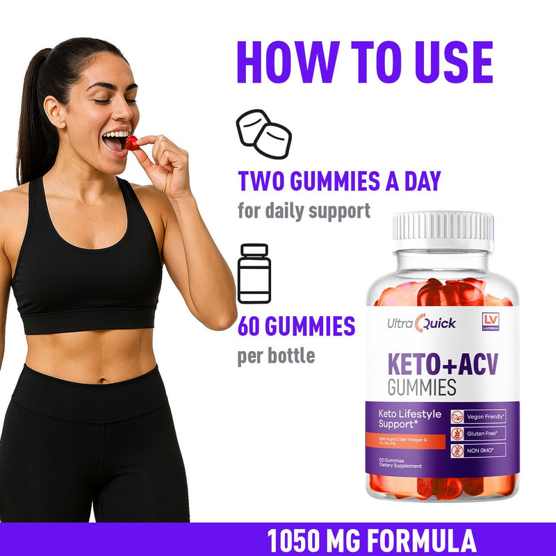 (2 Pack) Ultra Quick Keto ACV Gummies Weight Loss, Ultra Quick Keto ACV Gummies, UltraQuick Keto ACV Gummies, UltraQuick Keto Plus ACV Support Gummies, Ultra Quick Weight Loss Gummies for 2 Months 60 Count (Pack of 2)