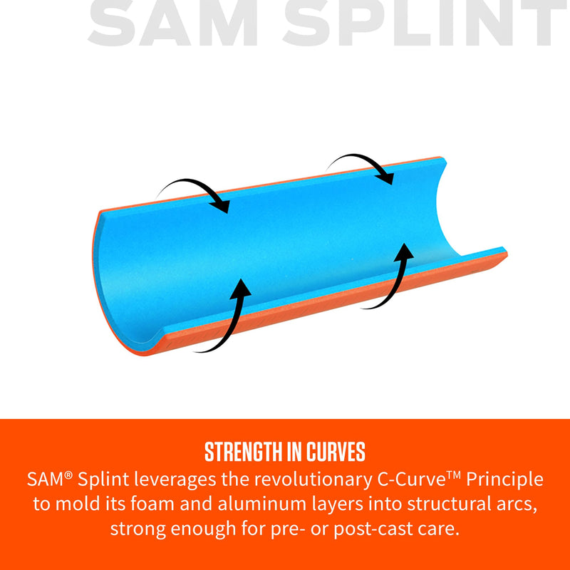 SAM Medical SAM Splint Medium Flat Fold 18" x 4.25" - Moldable Aluminum Foam Splint for Fractures, Sprains & Strains, Orange/Blue - 1 Count