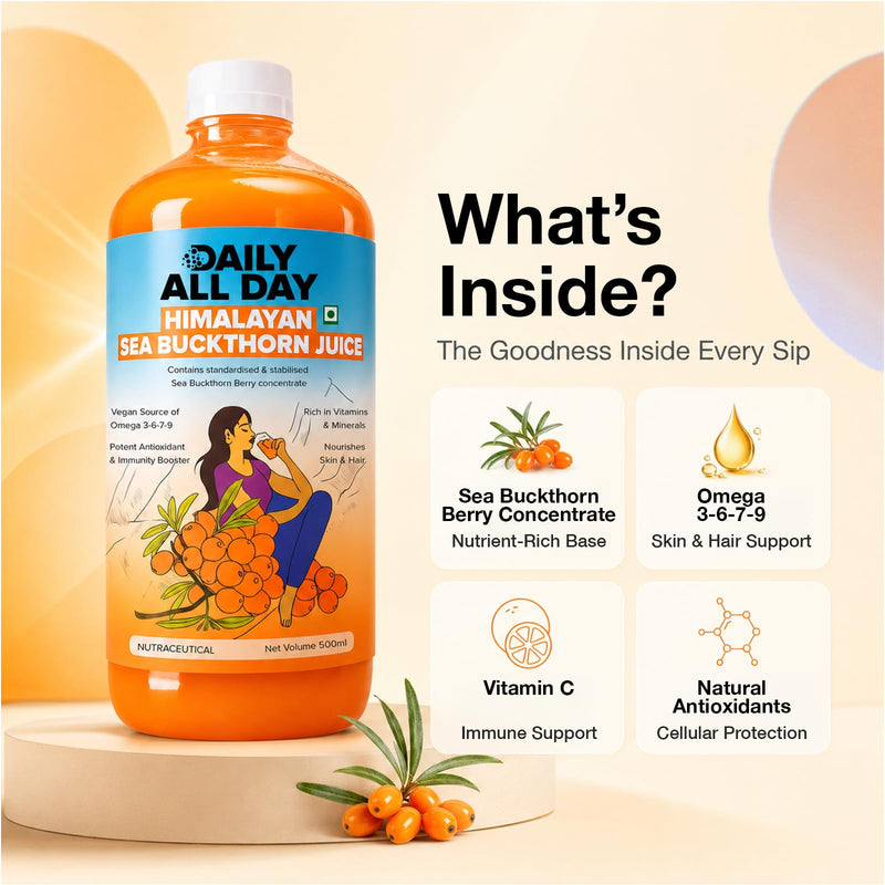 Himalayan Sea Buckthorn Juice Omega-7 Liquid Superfruit Concentrate, 16.9 fl oz (500ml), Rich in Vitamin C & Plant Omega 3-6-7-9 for Skin, Hair & Immunity, Vegan, No Added Sugar