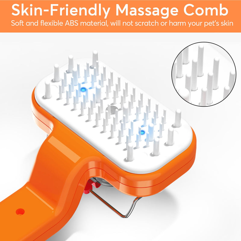 Pet Grooming Comb by DEALGO, Cat Brush, Dog Brush, Humidified & Massaging & Detangling, One-button Remove Hair, Non-Slip Handle, Rechargeable, For Cats & Dogs (Orange, Regular) Orange - BeesActive Australia