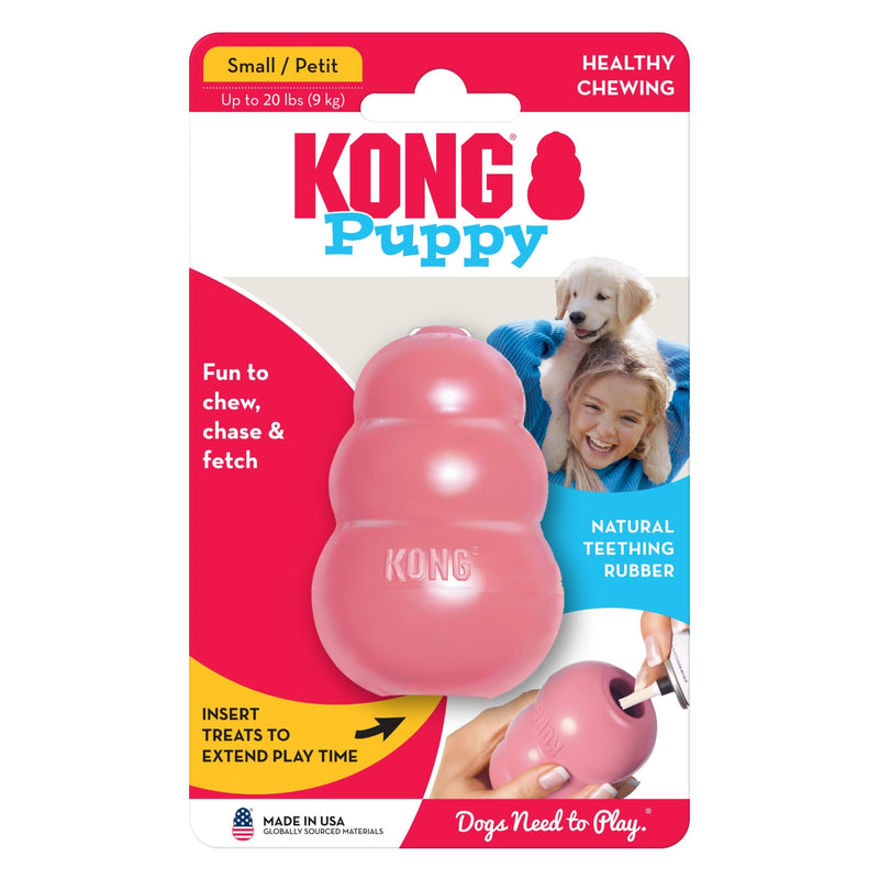 KONG Puppy - Natural Teething Rubber Chew Toy for Dogs - Stuffable Dog Toy for Extended Playtime - Chew & Fetch Toy for Puppies - for Small Puppies - Pink Small (Pack of 1)
