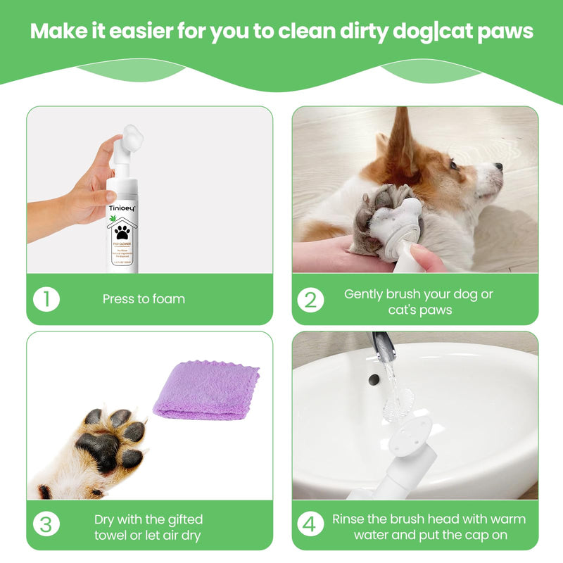 Paw Cleaner for Dogs and Cats (6.8 oz) | Clean Paws No-Rinse Foaming Cleanser| Dandelion Paw Cleanser Paw Brush for Dogs| Dog Paw Scrubber| Cat Paw Cleaner w/Absorbent Towel (Fragrance Free) Fragrance Free - BeesActive Australia