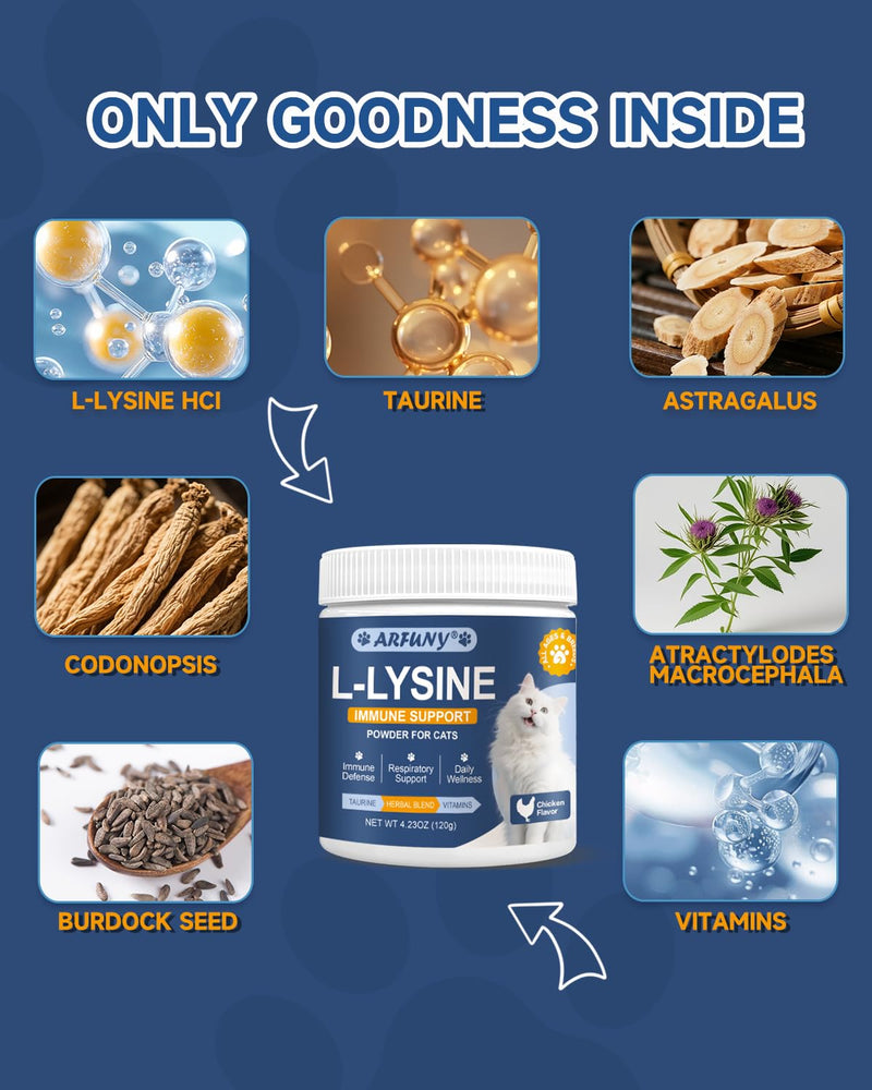 Hairball Remedy for Cats - Hairball Treats for Cats Help Prevent & Remove Hairballs, Lysine for Cats - L-Lysine Powder for Cats - Cat Immune Support