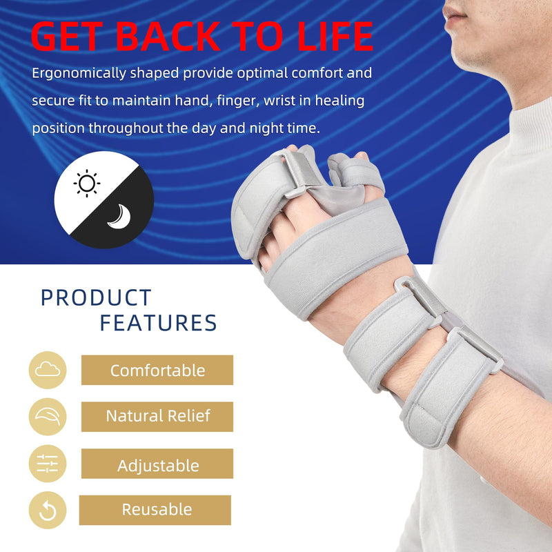 Fanwer Stroke Resting Hand Splint Left&Right, Hand Brace Splint for Stroke Patients - Functional Night Immobilizer Wrist Finger Brace Support for Straightening Fingers, Arthritis, Carpal Tunnel Syndrome (Left) Medium Left
