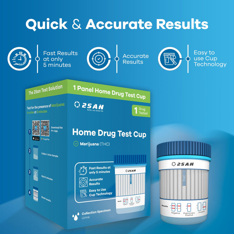 2San THC Urine Drug Test – Sensitive At-Home Marijuana Screening Kit – Detects THC at 15 ng mL – Fast 5-Min Results – Easy & Reliable Cannabis Test Strip (1 Pack, 1 Test)