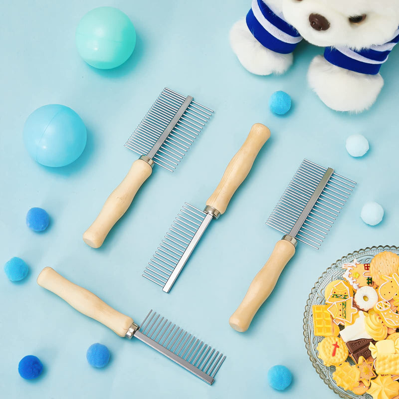 Stainless Steel Pet Grooming Comb Set - 2 Pcs Double-Sided Metal Combs with Wooden Handles for Dogs and Cats, Long and Short Fur, Flea Removal Brush Tool - BeesActive Australia