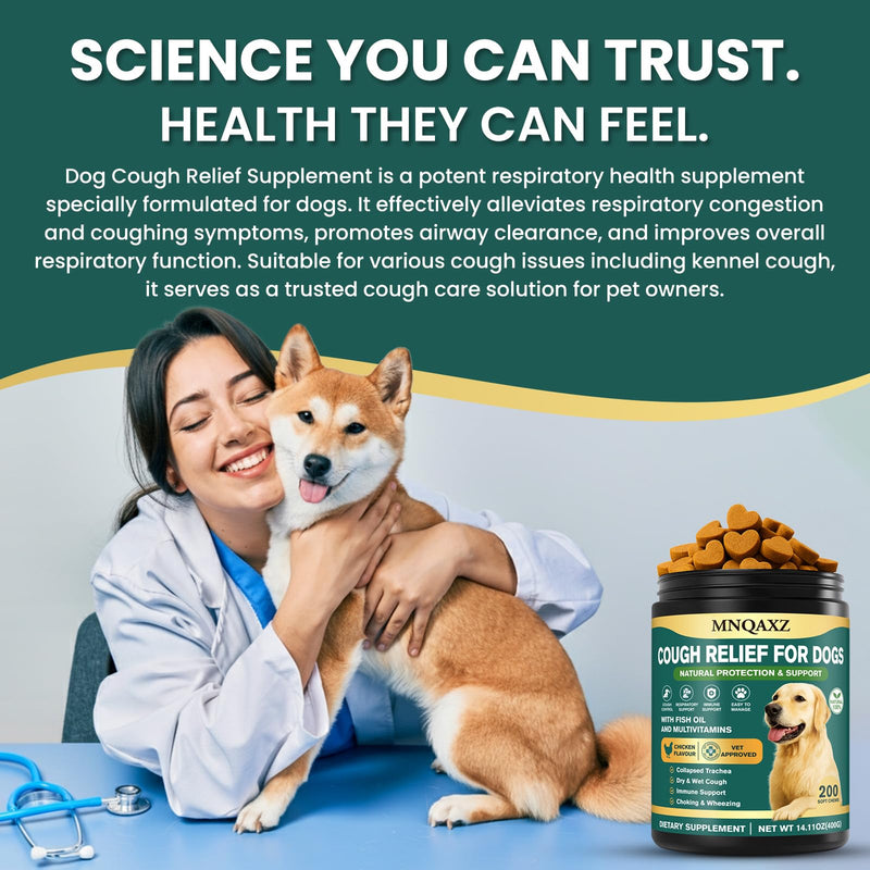 Dog Cough Relief Chews,Kennel Coughing Treatment,Natural Herbal Formula, Relief for Cough and Breathing Discomfort-100% Natural Respiratory Support,Safe Suppressant Treats 200pcs