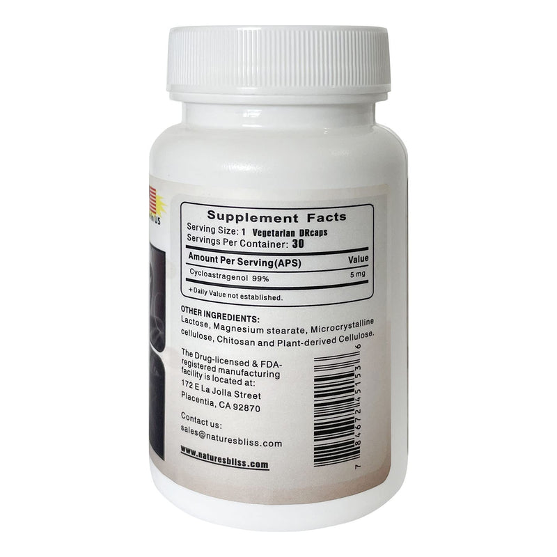 Nature'sbliss Stomach Acid Protected & Super-Absorption Cycloastragenol 99%, 5mg, 30caps 30 Count (Pack of 1)