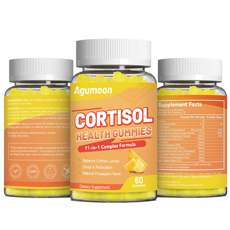 Cortisol Gummies for Women, Cortisol Supplements - 60 Gummies | with Ashwagandha, Magnesium, L-theanine, for Relaxation and Mood Support, Sugar Free, Vegan 60 Count (Pack of 1)