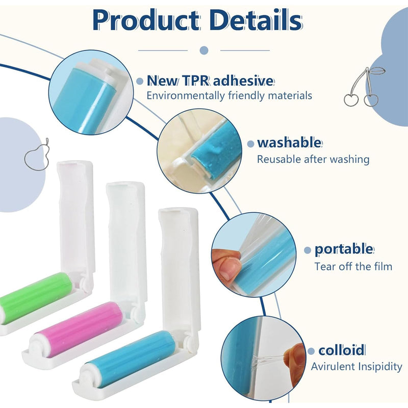 Pack of 3 lint rollers, reusable, washable dust lint roller, foldable, foldable sticky roller, lint roller, animal hair, suitable for clean furniture, carpets, clothing, lint, animal hair. - BeesActive Australia