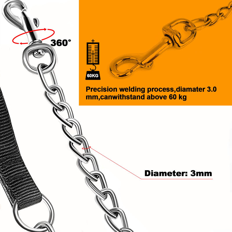 Heavy Duty Metal Dog Leash, 6 FT Chew Proof Pet Leash Chain with Soft Padded Handle for Large & Medium Size Dogs (6 FTx3 mm (30-120 lbs)) 6 FTx3 mm (30-120 lbs) - BeesActive Australia
