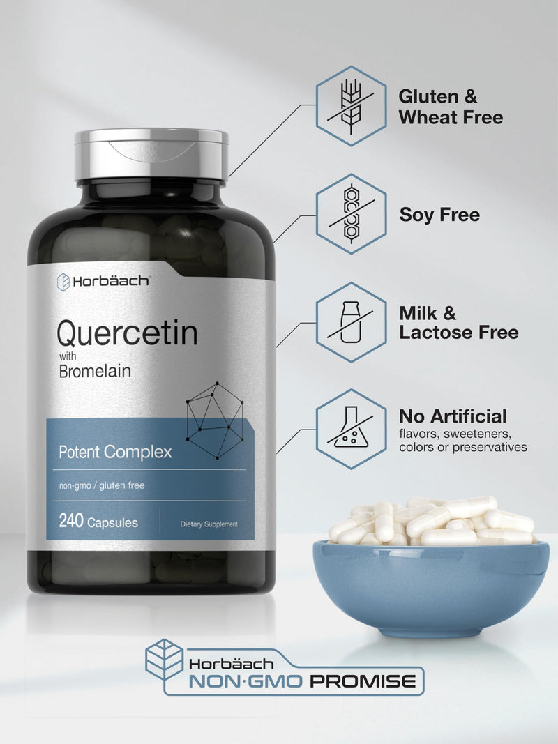 Horbäach Quercetin with Bromelain Supplement | 240 Capsules | Non-GMO and Gluten Free