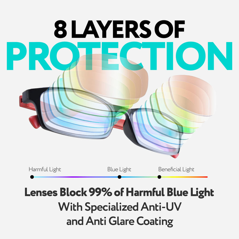 Prospek Blue Light Glasses for Woman and Men ‚Äì Superior 99% Harmfull Blue Light Blocking Computer Glasses, Anti-Glare Bluelight Reading Glasses, Regular, No Magnification Red and Black 0.0 Diopters - BeesActive Australia