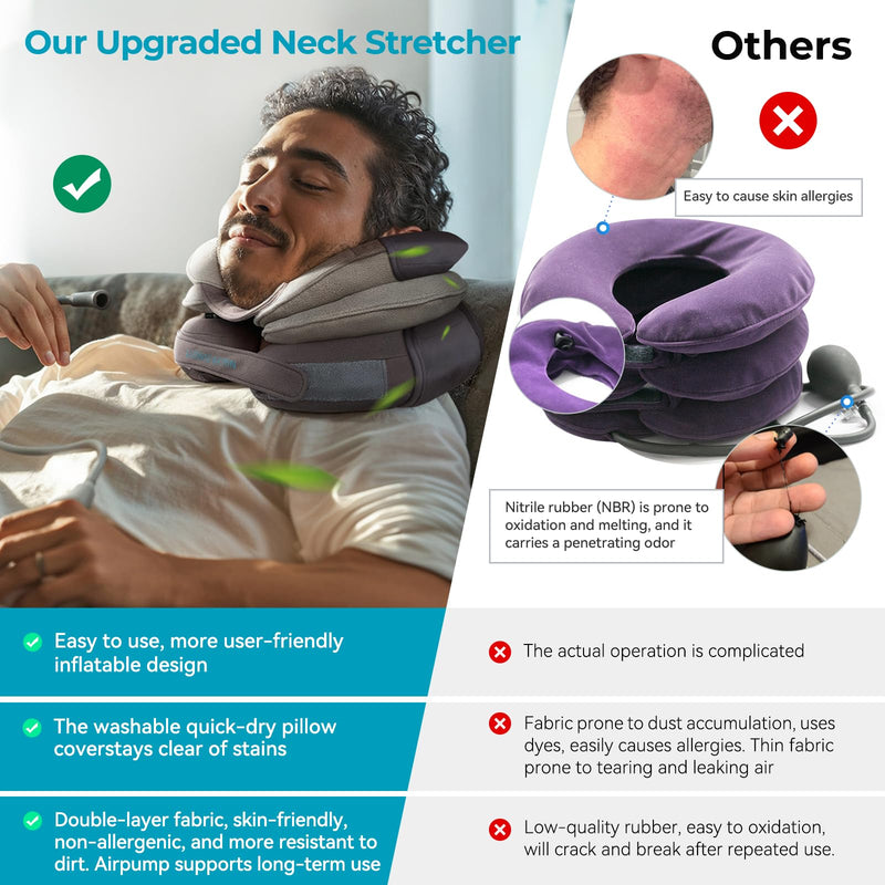 Neck Stretcher with Pillow Cover, Inflatable Cervical Traction Device for Neck Pain Relief, Neck Traction Device with Removable Air Pump, Adjustable Neck Brace for Use at Home or on Trips - BeesActive Australia