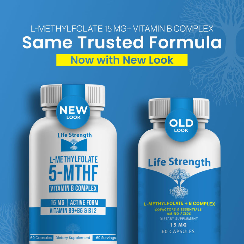 L-Methylfolate 15mg + Vitamin B Complex - 5-MTHF, B6 & B12 Methylcobalamin - 60 Capsules - Professional Strength Active Methyl Folate - Non GMO, Gluten Free, No Fillers (2-Month Supply)