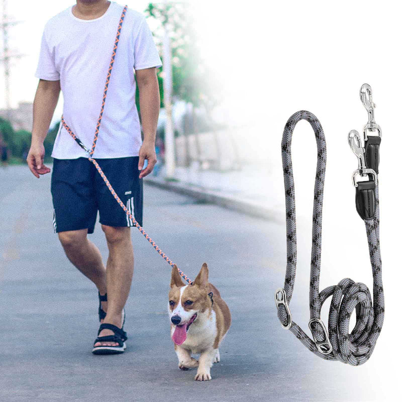 Hands Free Dog Leash(8.5ft), 8 in 1 Multifunction Nylon Double Leash for Dogs,1.2cm Adjustable Waist with Reflective Stitching for Training -Grey Grey - BeesActive Australia