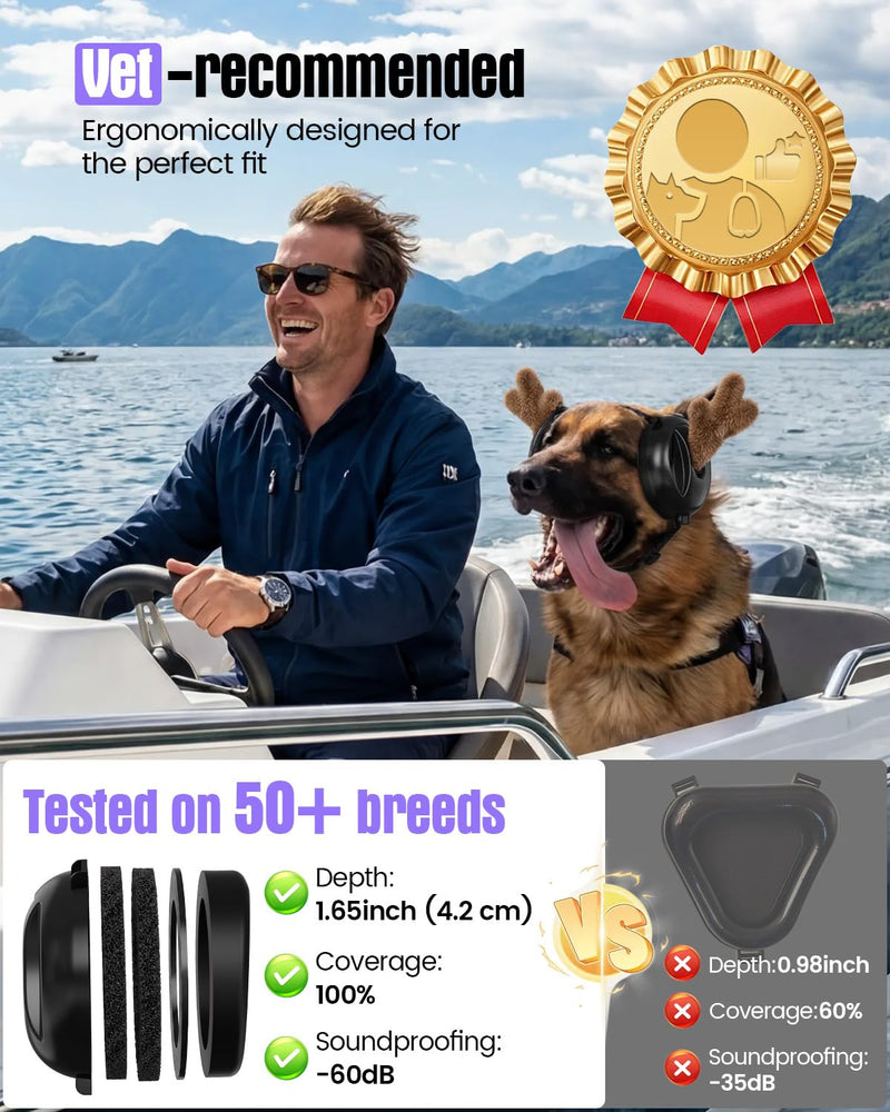 Dog Ear Muffs Noise Protection, Oval Design for Dogs Noise Cancelling for Fireworks Thunder, with Antlers & Calming Scent Pads, Dog Anxiety Ear Muffs for Medium Large Dogs