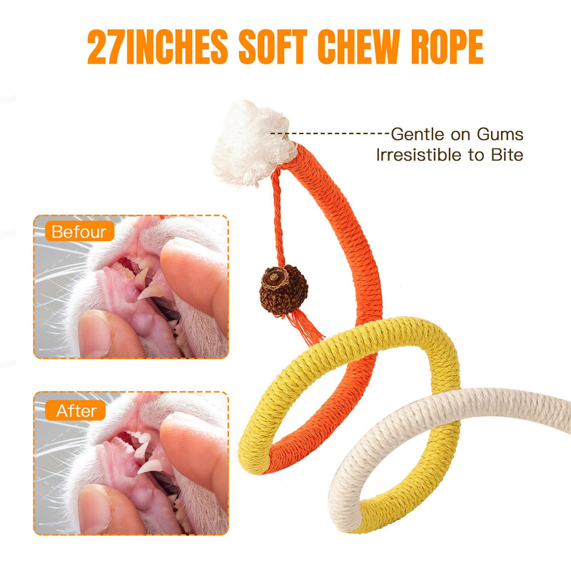 Cat Toys Set – 3 Cat Dental Rope Toys + Bonus 3 Silvervine (Gall Fruit) Chew Sticks – Safe Organic Cotton Interactive Cat Chew Toys for Teeth Cleaning, Quiet Play & Healthy Chewing