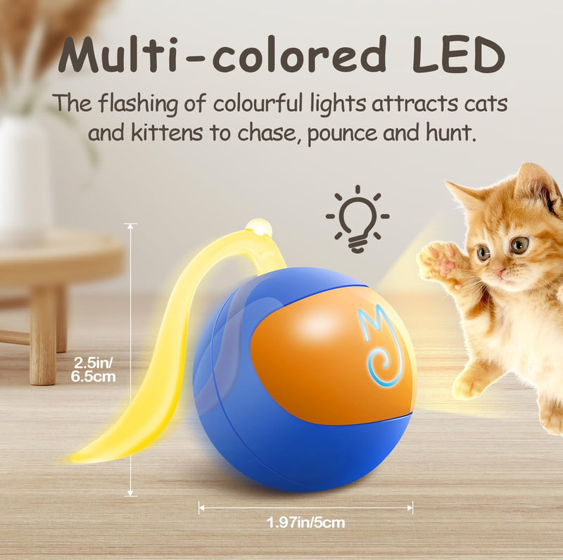 Migipaws Interactive Cat Ball Toy Set, Fun Tracker, Automatic Rolling Chase Ball with Fluffy Tail, A Small Mice, Rechargeable（Blue） blue - BeesActive Australia