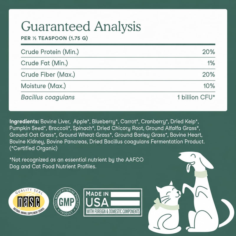 Fera Pets Whole Food Multivitamin Cat & Dog Food Topper with Probiotics, Antioxidants, & Essential Dog Vitamins & Minerals - Nutrients from Fruits, Vegetables, & Organ Meats - 3.7 oz