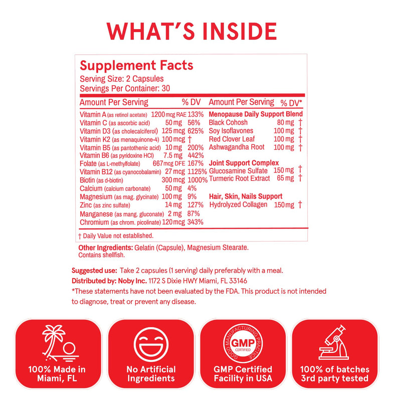 Peach Perfect Menopause Multivitamin | 21 Vitamins for Women 45+ | Black Cohosh, Ashwagandha, Vitamin D3+K2, Probiotics & Collagen | Support for Hot Flashes, Mood Swings, Joint & Skin Health | 30 SVG