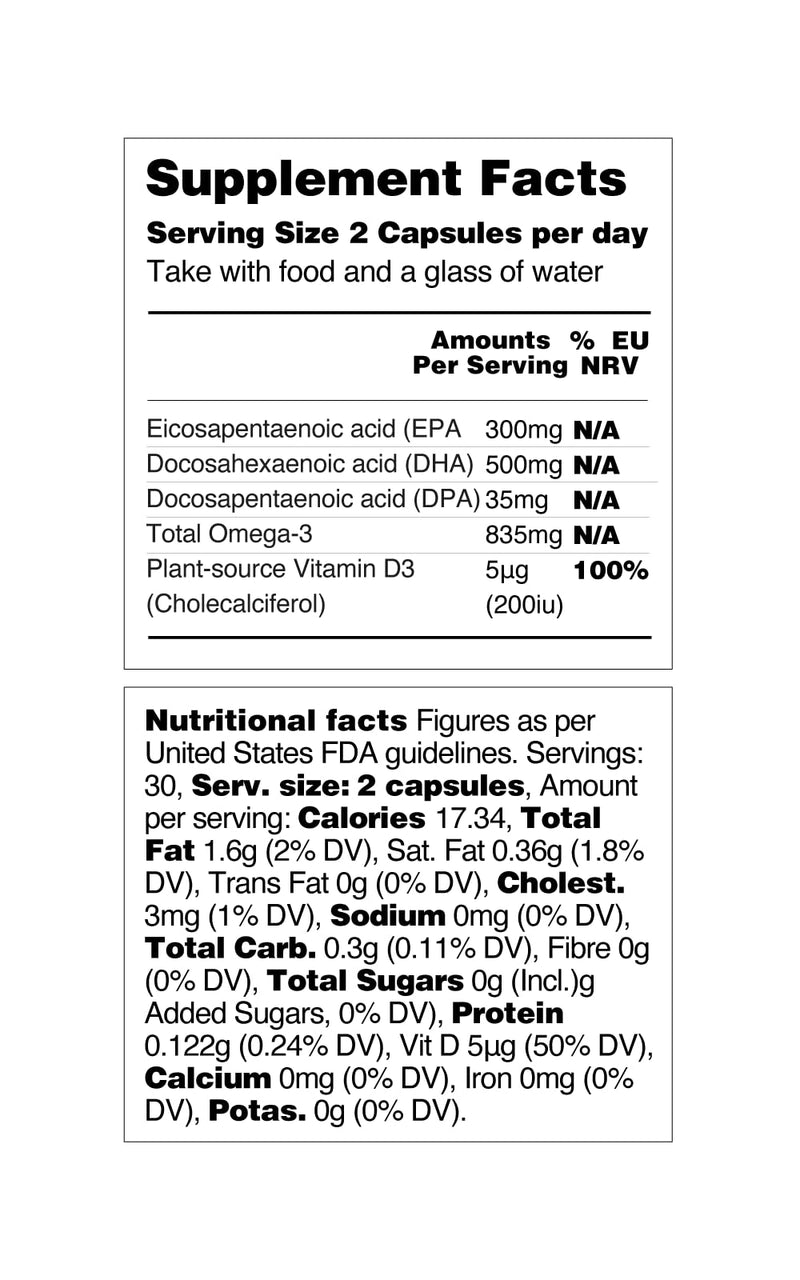 VEGETOLOGY Vegan Omega 3 Supplement (60 Capsules) – Omega-3, EPA, Vitamin D3 & DHA Supplements - Algae Omega 3 Vegan Supplements for Brain, Eye, & Heart Health – Omega 3 for Kids & Adults 60 Count (Pack of 1)