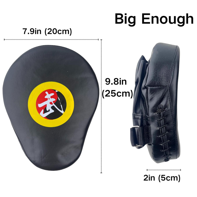 TLBTEK Taekwondo Kick Shield - Muay Thai MMA Karate Kickboxing Training Pads - Curved Leather Strike Shield Black 2 punching mitts+1 kick pad