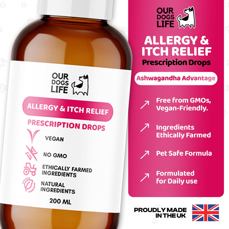 Dog Allergy and Itch Relief Drops - Comprehensive Itchy Dog Skin Relief - Immune Boosting Formula - dog itchy skin relief - 200ml