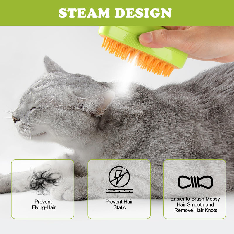 Cat Hair Steam Brush for Shedding, Cloud Care Cat Brush, Water Brush for Dogs Spa, Spritz Defur Comb, Steamy Pet Brush, Steaming Brush Steamer, Cepillo de Vapor para Gatos Perro, Spray Comb Mist Brush Green - BeesActive Australia